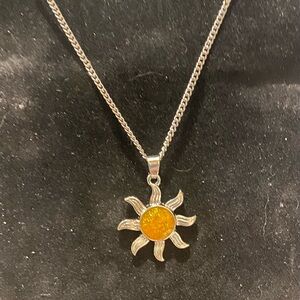 Sun and Puffy Heart with Wings Pendants with a Silver Tone Chain Necklace